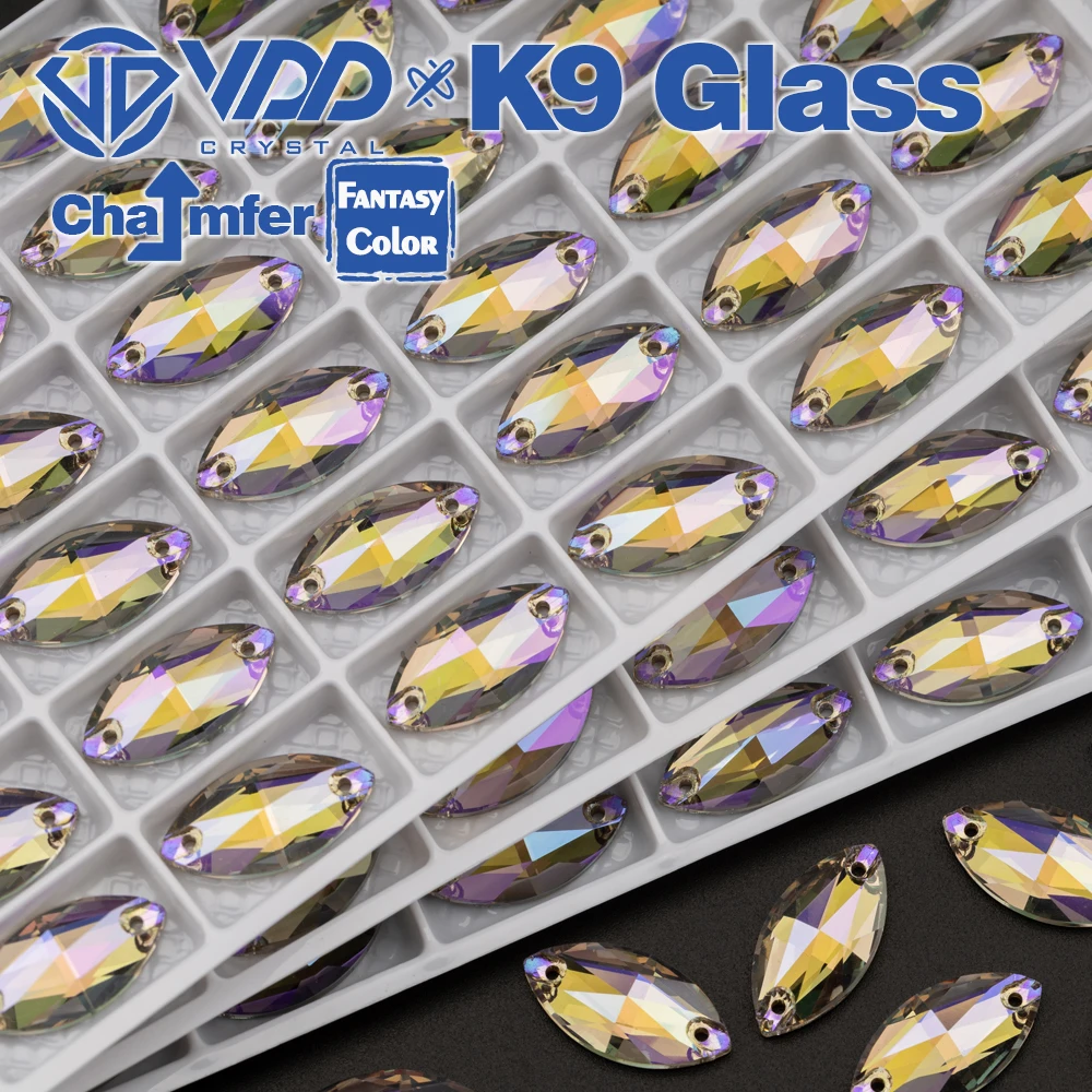 VDD Navette 9x18mm 36 Stück Geisterlichtfarbe Top-Qualität K9-Glas Aufnähbarer Strass Kristall Flachrückseite Kleidungsdekoration – Detail 4