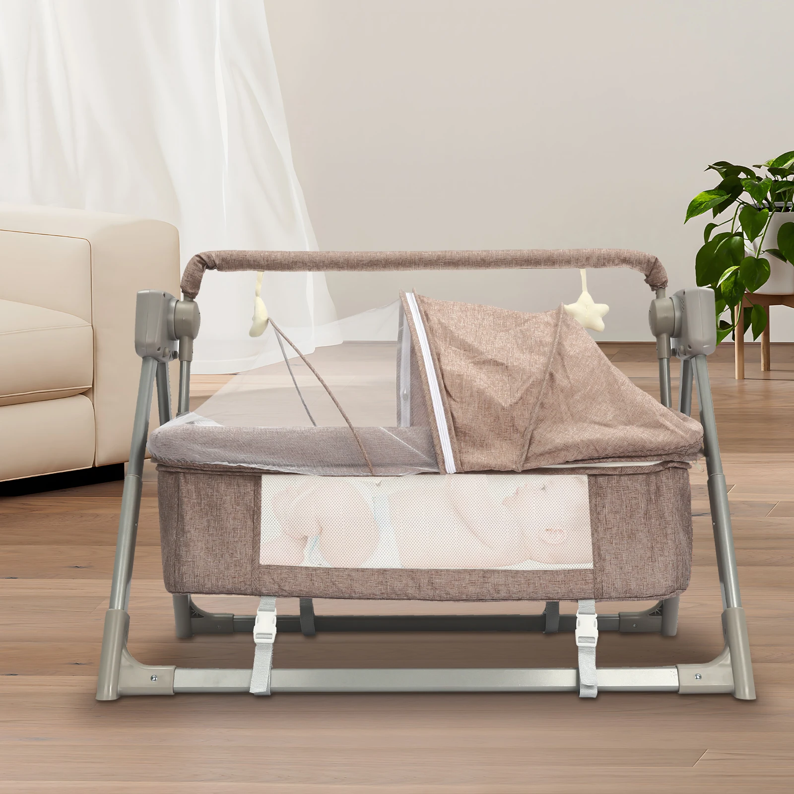 Khaki Rocking Chair Electric Cradle Baby Swing Bed Automatic Rocking Recliner Crib Basket Music Remoter Control Rocker Sleeping
