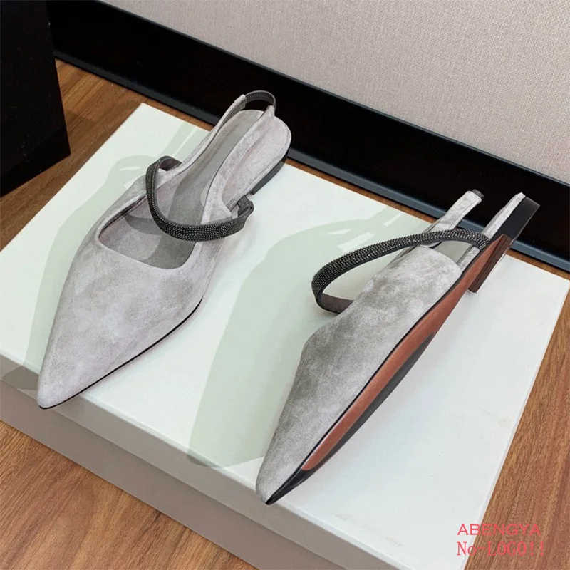 

Hot Sale Leather Flat Slippers Women Mules Slingback Designer Shoes Pointy Dress Slides Summer Casual Beach Walking Shoes Woman