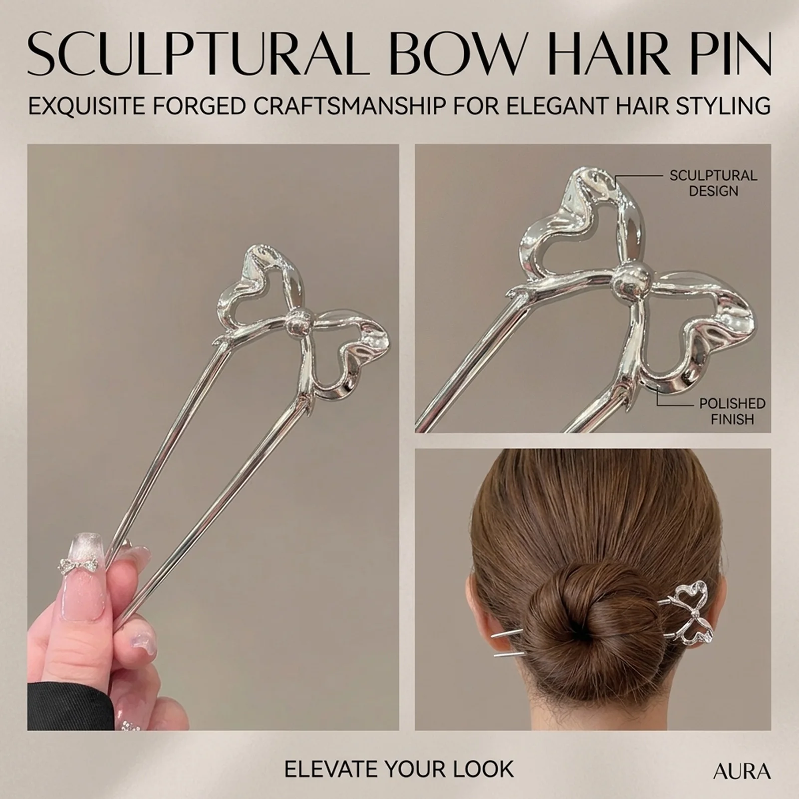 Elegant Bowknot U Shape Hairpin Alloy Metal Ponytail Holder For Women Girls Bride Wedding Party Daily Hair Accessories view 6