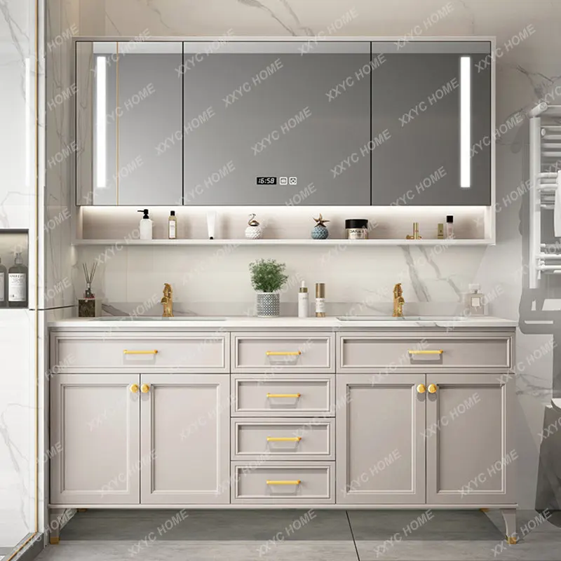 

Simple Floor Double Basin Paint Bathroom Cabinet Combination Bathroom American Hand Washing Face Integrated Inter-Platform Basin