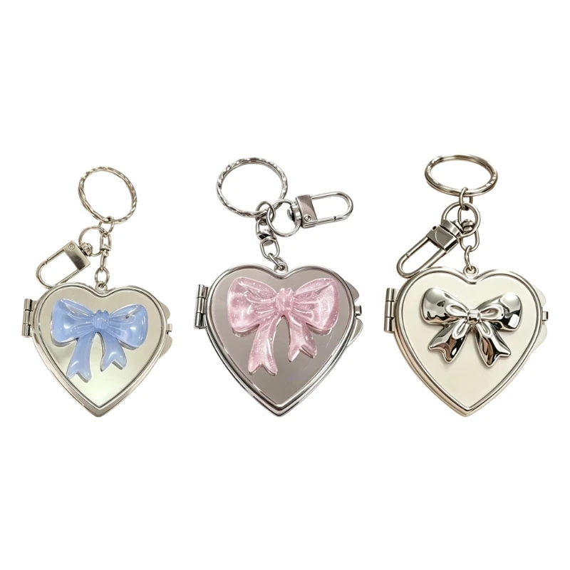 T4MD Bag Charm Mirror Keychain with Heart Compact Case, Front Accent, and Quick Access for Daily Mirror Checks on the Go