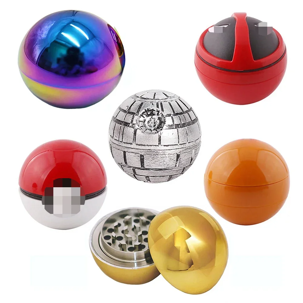 

5 Types Metal Poke Ball Grinder Cartoon Gold Smoke 3 Layers Manual Tobacco Herb Zinc Alloy Rainbow Mill Spice Crusher Accessory