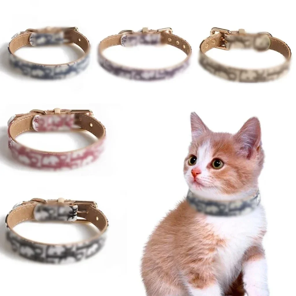 Collar de cuero PU suave para gatos, collares con correa para perros con hebilla ajustable, collares para gatos pequeños, medianos y grandes,