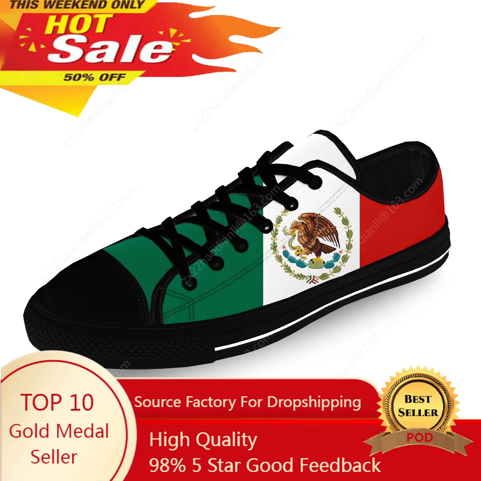 Mexico Mexican Flag Patriotic Cool Casual Cloth Fashion 3D Print Low Top Canvas Shoes Men Women Lightweight Breathable Sneakers