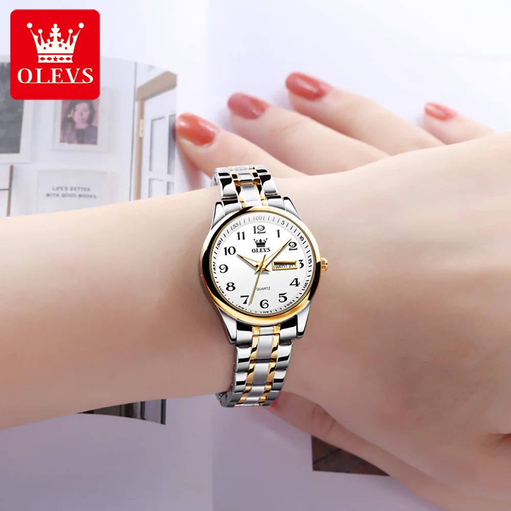 OLEVS-Reloj de pulsera de acero inoxidable para mujer, cronógrafo de cuarzo Original, sencillo, a la moda, resistente al agua, conjuntos elegantes