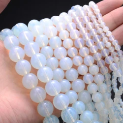 Natural Stone Beads White Opal Round Loose Spacer Beads for Jewelry Making DIY Bracelet Accessories 4/6/8/10/12MM