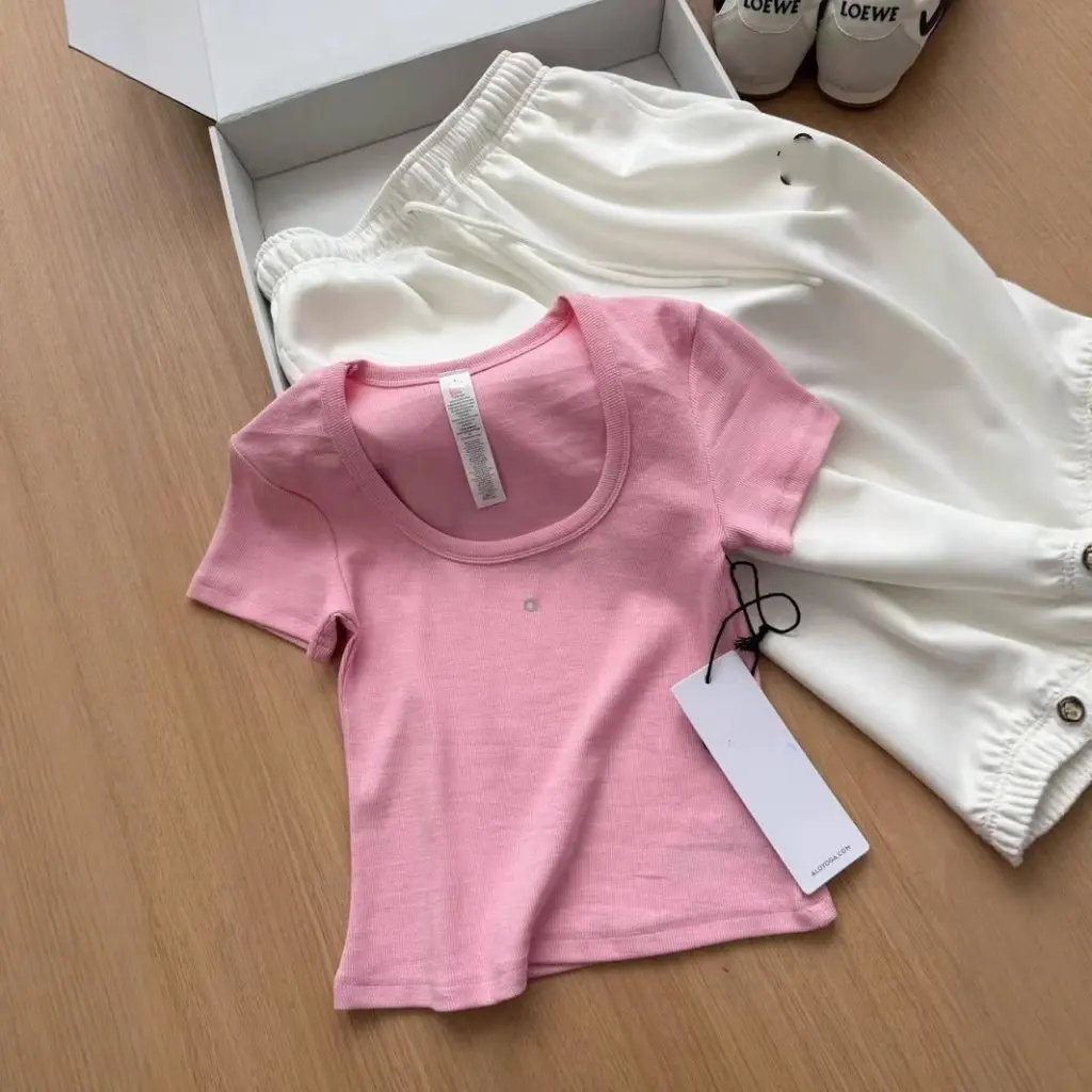 

Women's Slim Fit Sports Casual T-Shirt Short-Sleeved Simple Design Original Standard Alo High Version Niche Top