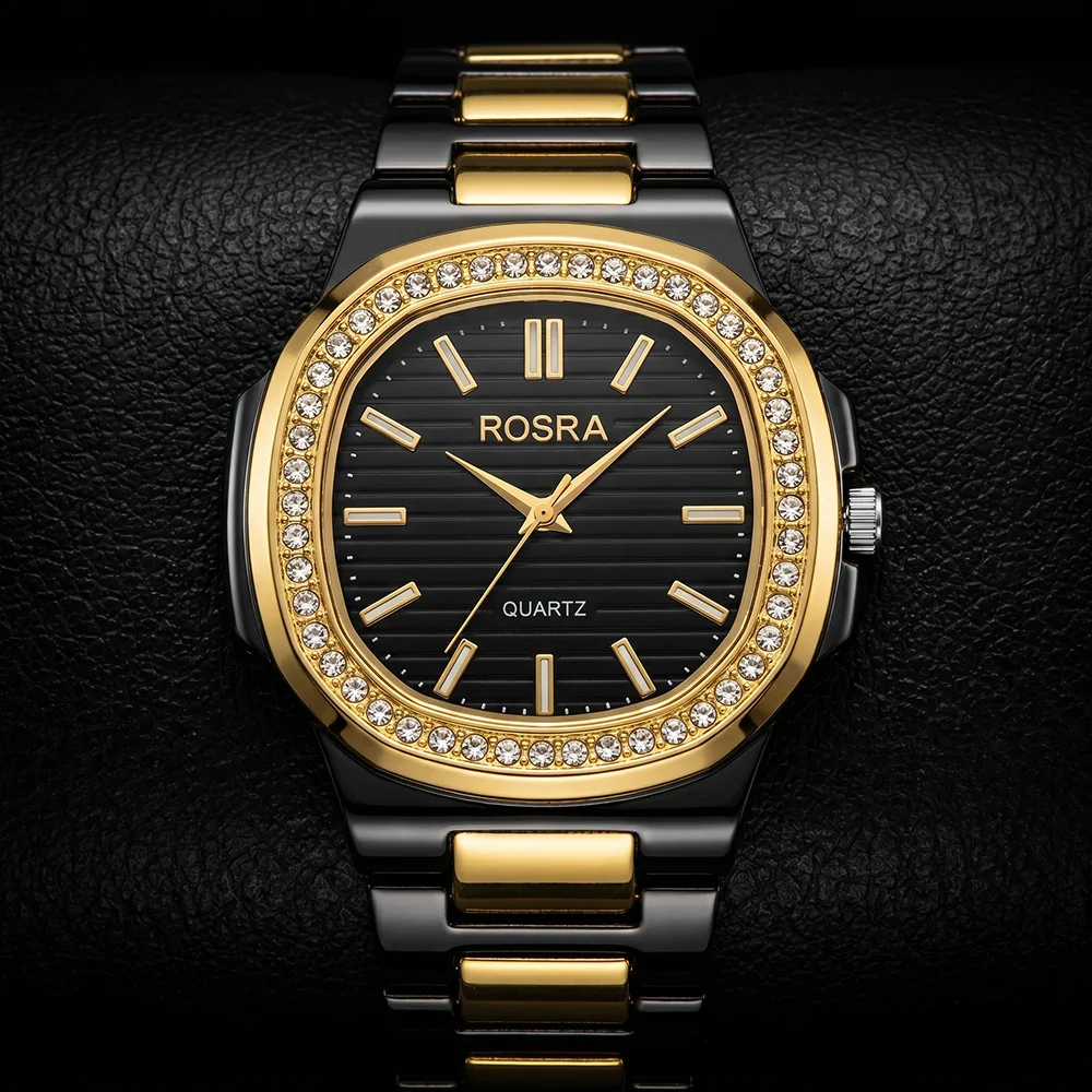 Classic Black Women Men's Watch Classic Diamond Studded Steel Strip Quartz Watch Luxury Gift Wristwatches Wholesale Clock