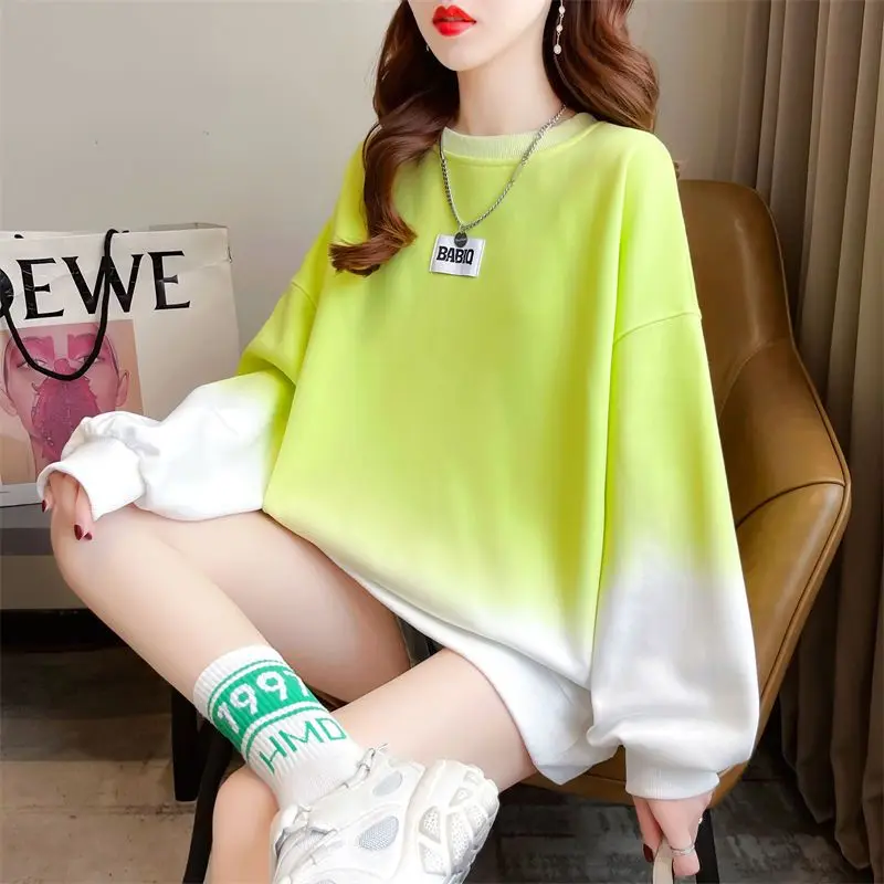 Spring Autumn New Gradual Color Loose Fashion Hoodies Sweatshirts Long Sleeve O-neck Casual Pullovers Korean Y2K Women Clothing