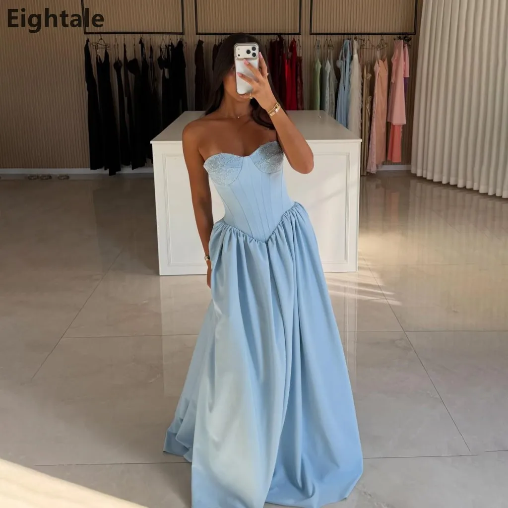 Eightale Matte Satin A‑Line Maxi Dress Sweetheart Beaded Lace Corset Bodice Floor‑Length Formal Prom Evening Gown Customized