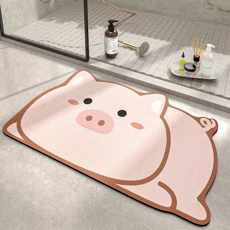 Pink Pig Bath Mat Super Absorbent Bathroom Mat Cute Animal Rug Bedroon Floor Carpet Home Entrance Shower Bathroom Foot Mats