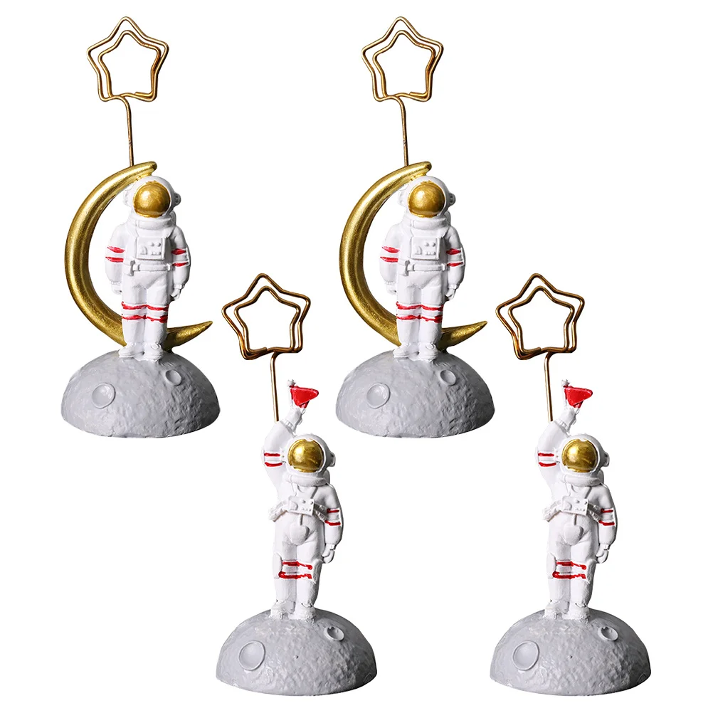 4Pcs Resin Astronaut Desktop Ornament Photo Clips for Notes Cards Holder Business Card Display Home Decor Memo Clip