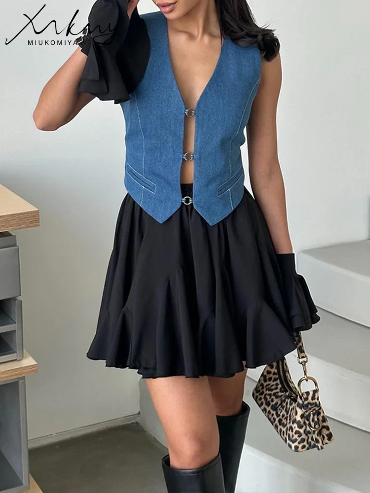 MiuKiMiYa White Pleated Mini Skirts Women Summer 2024 High Waist Irregular Pleated A Line School Black Short Skirts For Women