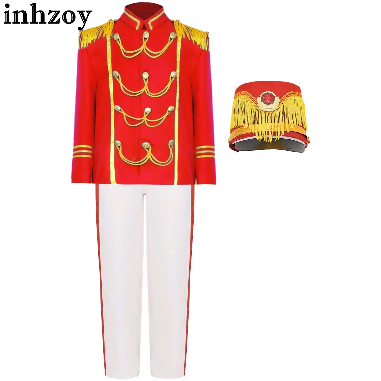 Boys Major Top with Pants and Cap Set Drum Trumpet Team Costume Kids Honor Guard Uniform Marching Band Stage Performance Outfits