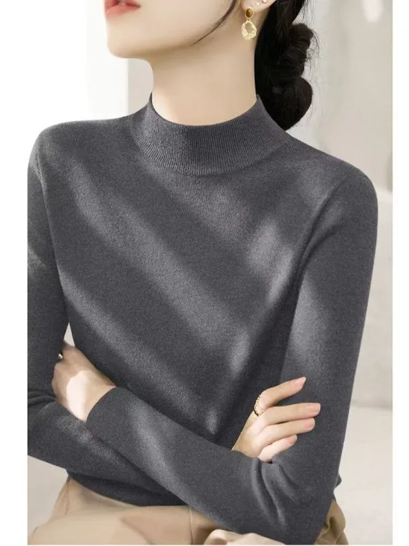 

Высококачественный женский трикотаж в европейском стиле с высоким воротником, приталенный длинный свитер свека на осень-зиму в Гуанчжоу