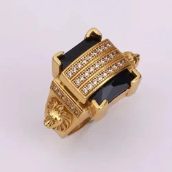 2024 new men's inlaid black zircon ring, lion head men's ring domineering punk jewelry