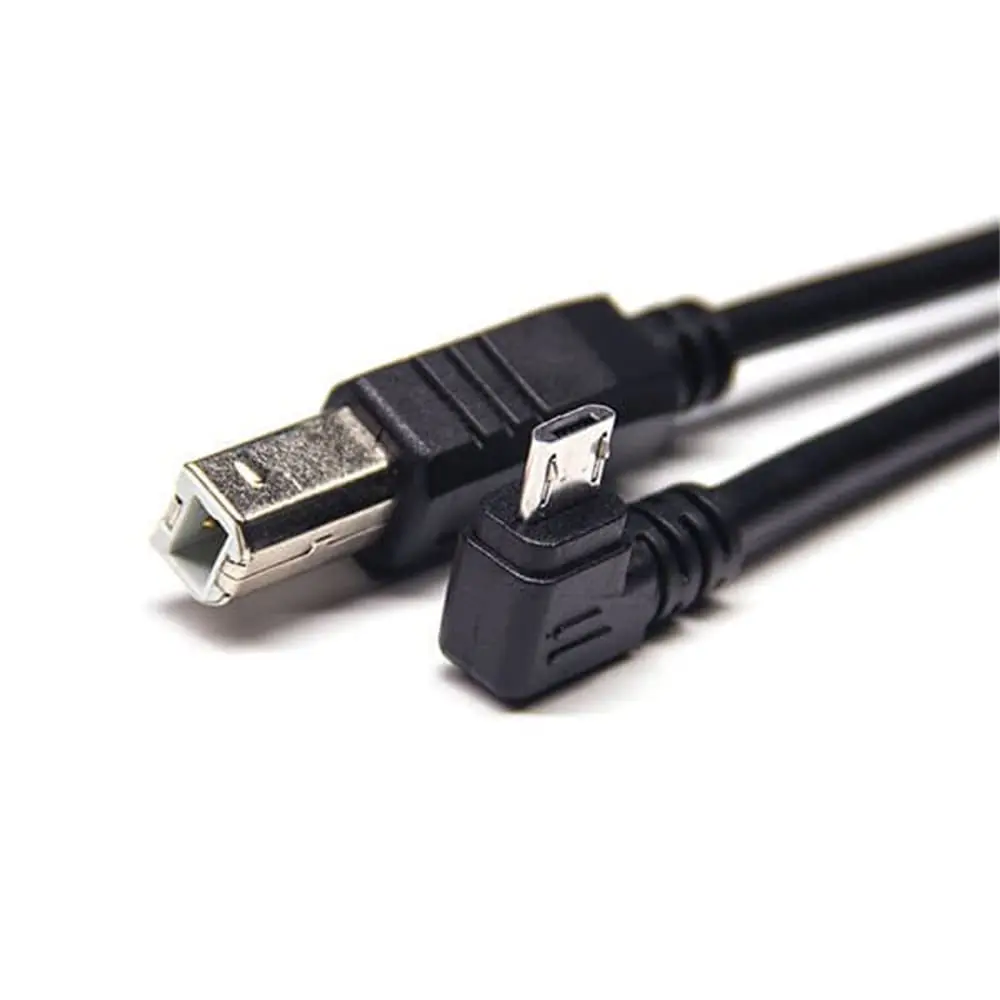 USB Type B to Micro USB Cable 1M Long Double Male Plugs Straight to Right Angle