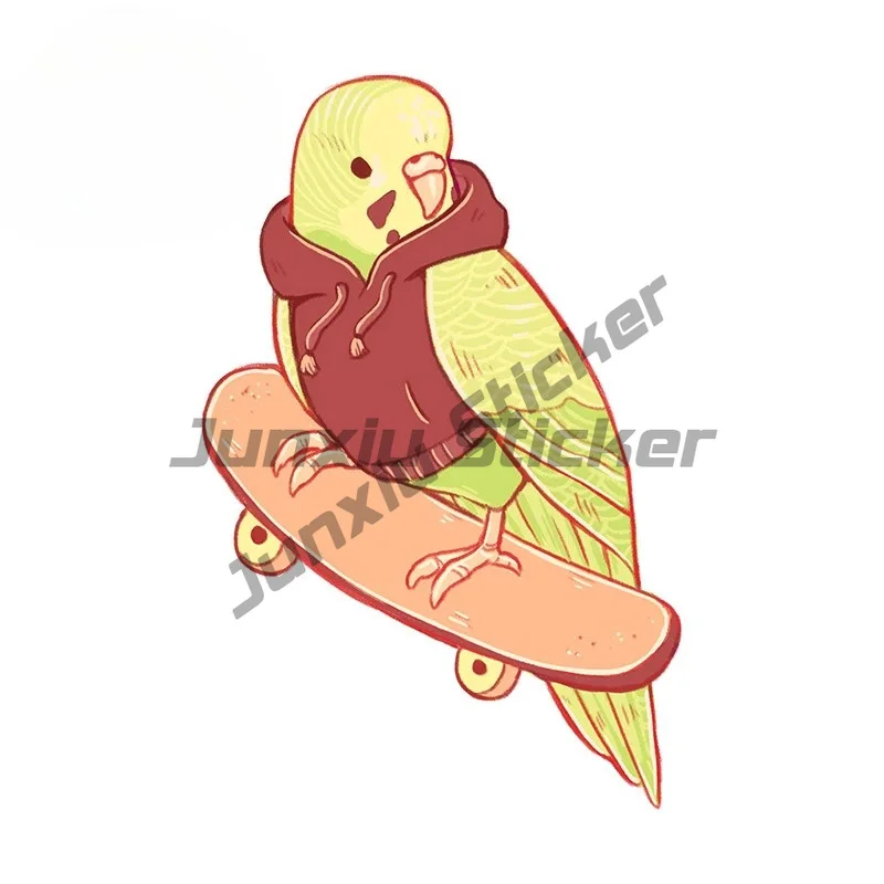 For Street Wear Fashion Parrot Skating Cute Cartoon Car Stickers Sunscreen Graffiti Decals Waterproof Car Goods