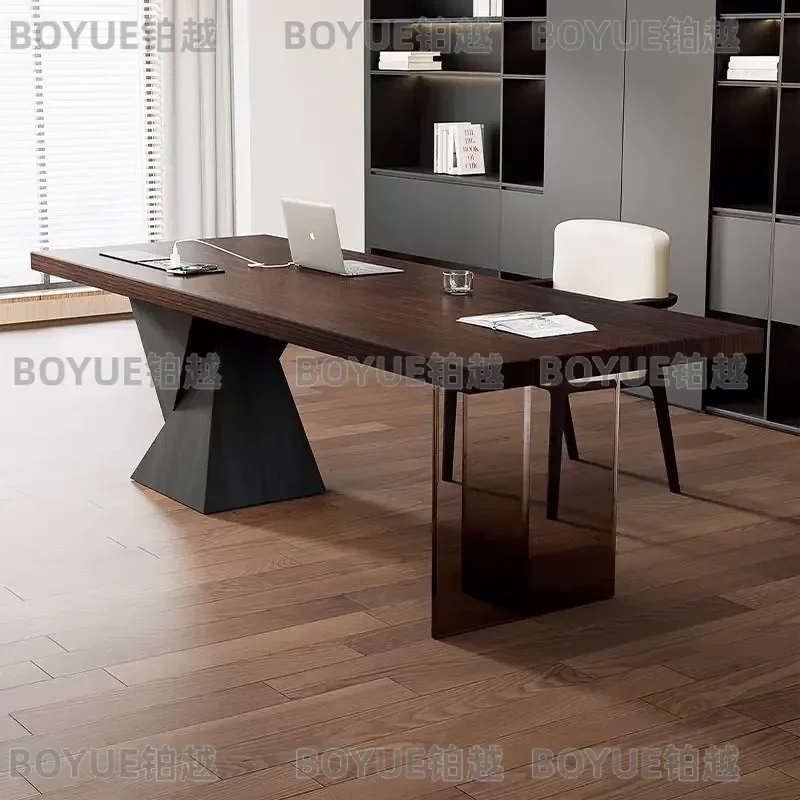 for Italian Minimalist Desk with Socket Acrylic Solid Wood Light Luxury Modern Home Study Computer Desk