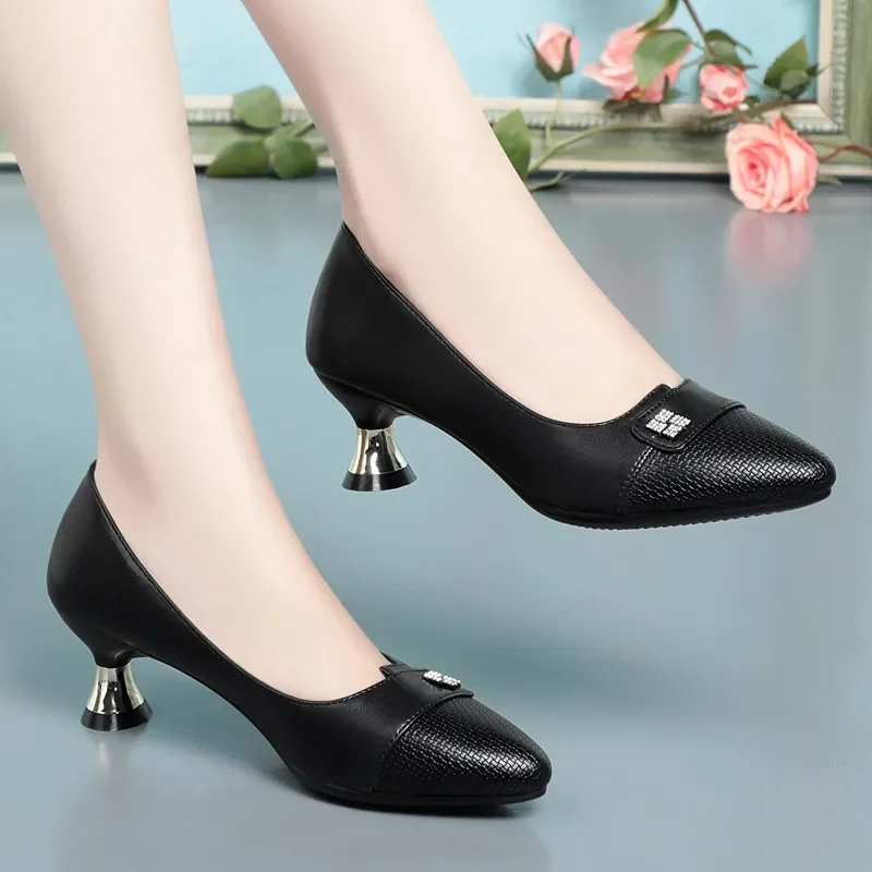 women fashion sweet pointed toe black patent leather slip on stiletto heels lady casual office & party pumps zapatos mujer a96