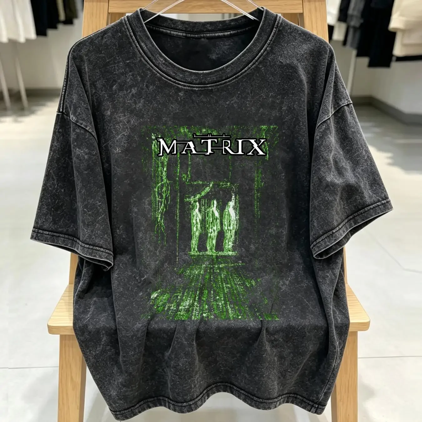 washed T Shirt MATRIX Poster v6 TEE Neo black all sizes S to 5XL vintage Washed Breathable Versatile designer clothes Slightly