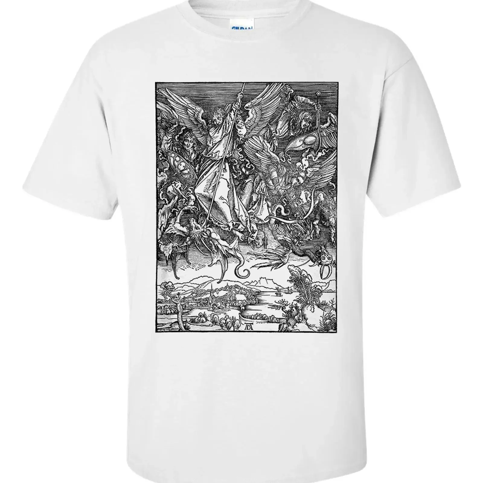 Albrecht Dürer Heiliger Michael Kampf gegen den Drachen T Shirt vintage Washed Breathable streetwear graphic Stretched Unisex