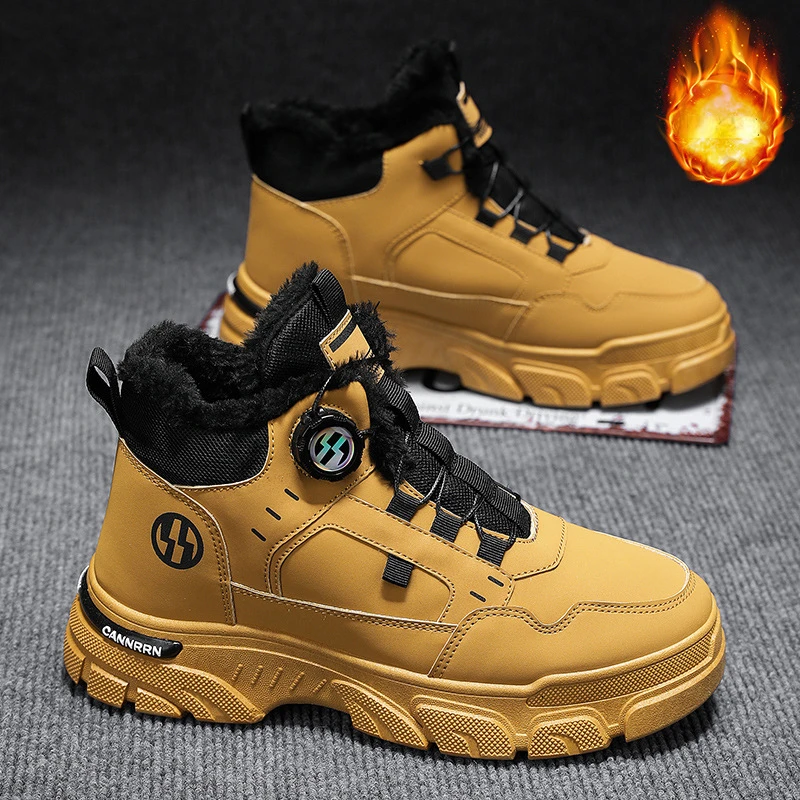 2024 Winter Plush Men's Yellow High Top Boots Outdoor Warm and Versatile Workwear Shoes Thick Soled Warm Shoes men for boots