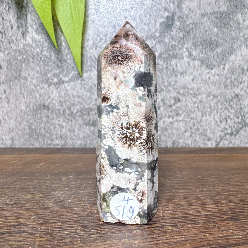 Green Cherry Blossom Flower Agate Crystal Tower Polished Crystal Gift for Parents Crystal Crafts Collection