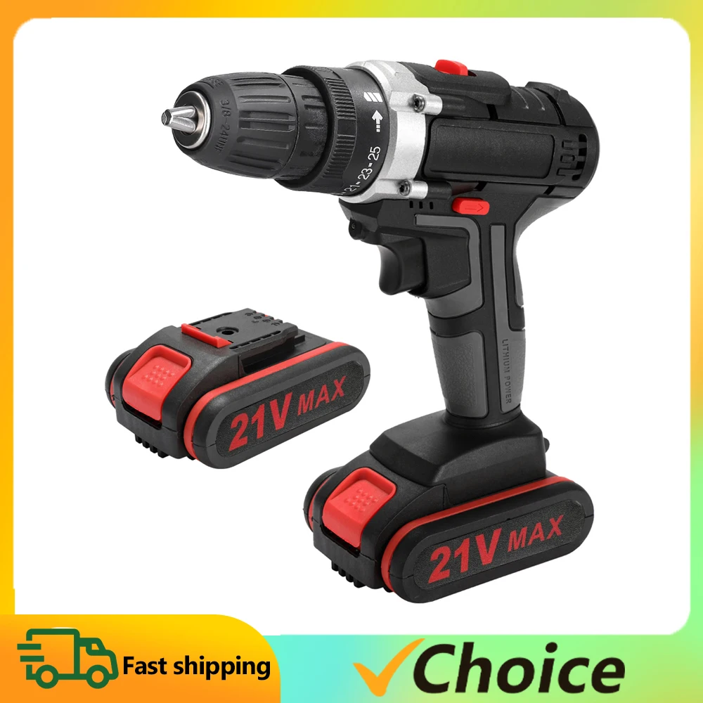 21V Impact Electric Cordless Drill High-power Battery Wireless Rechargeable Hand Drills Brush Motor Home DIY Electric Power Tool