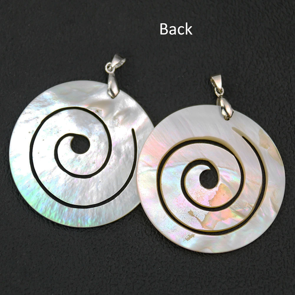 Natural MOP Mother of Pearl Spiral Hollow Out White Black Shell Rebirth Necklace Pendant Charms Jewelry DIY Earring Making Parts