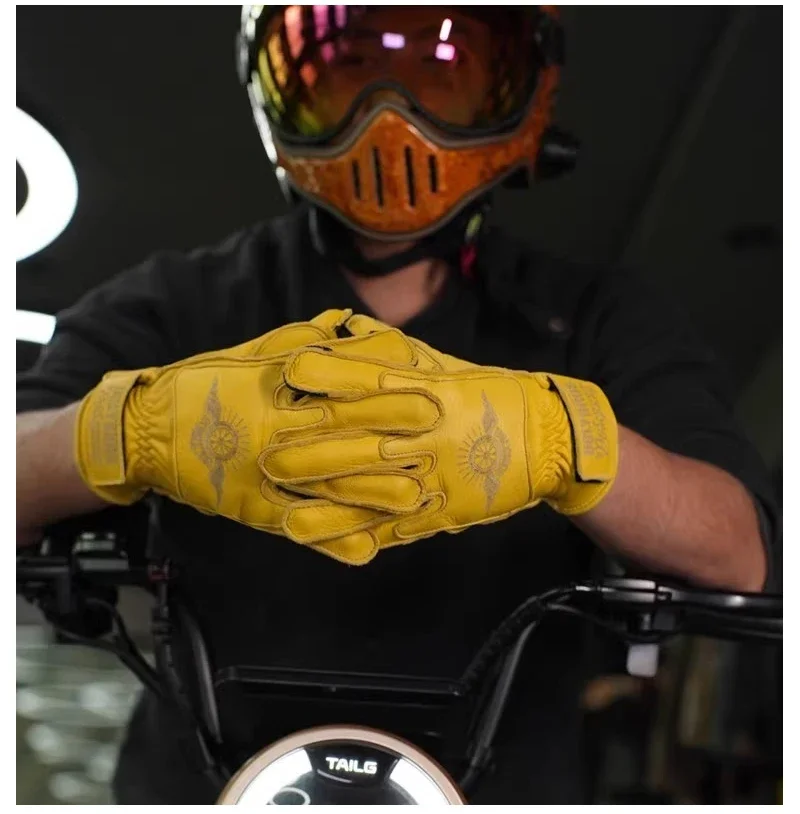 

Uglybros Retro Motorcycle Gloves Men Women Genuine Leather Racing Gloves Touchscreen For Motorbike Training Race