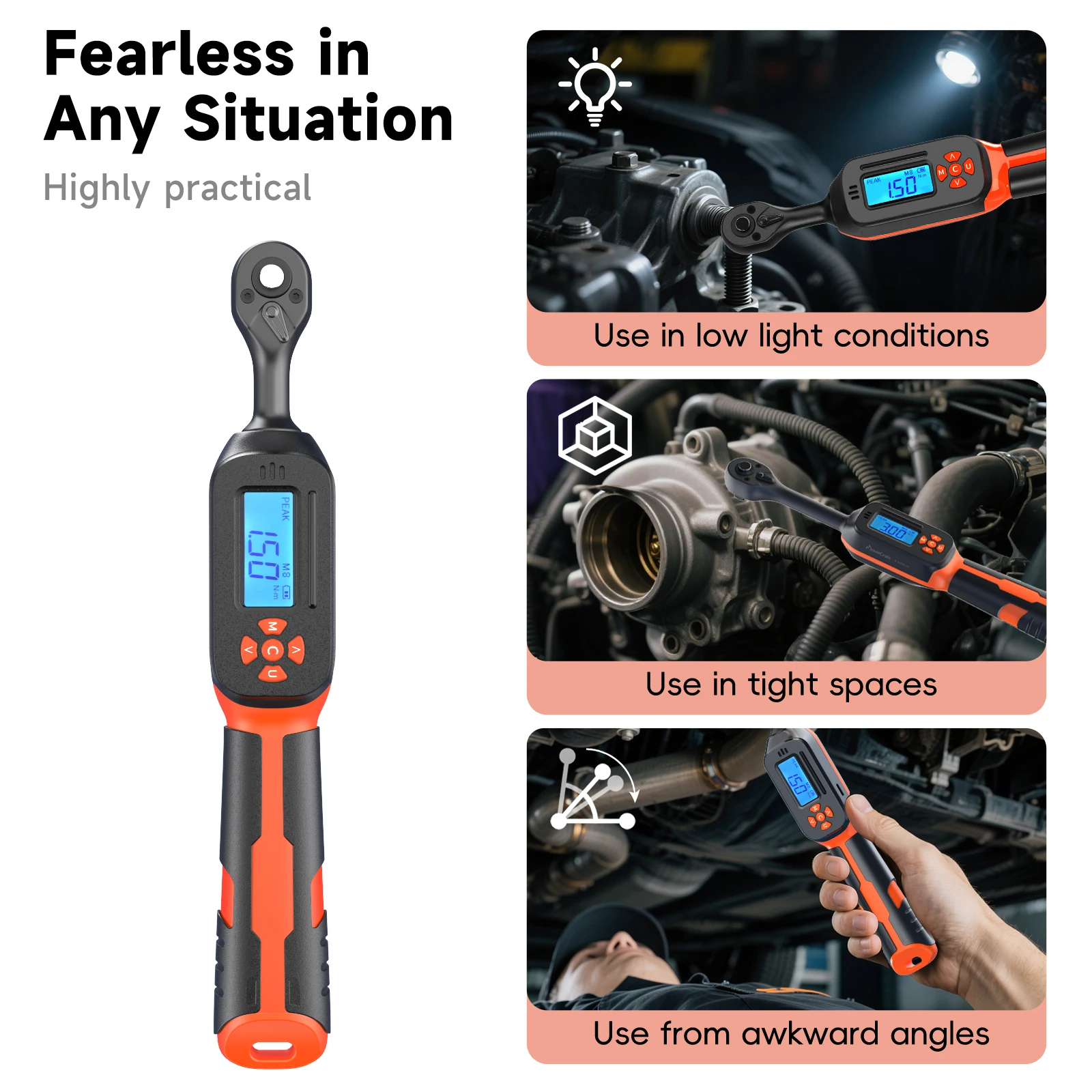 MOVECRAB Digital Torque Wrench 0.6-340N.m 2% Accuracy Preset & LED/Buzzer Alerts for Bike Motorcycles Automotive Mechanical Tool