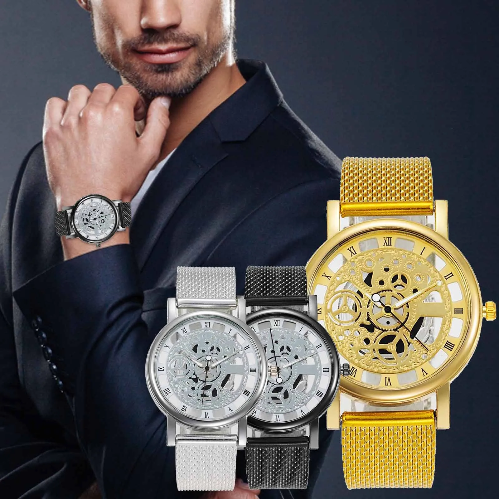 Luxry Brand Hollow incisione orologio da polso per uomo scheletro orologio maschile Saat Quartz Business Fashion orologio con cinturino in pelle Curren