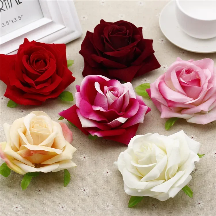 Velvet Artificial Rose Flower Heads for Wedding Wall Arch Flowers DIY Bridal Wreath Valantine's Day Bouquet Gift Box Decoration