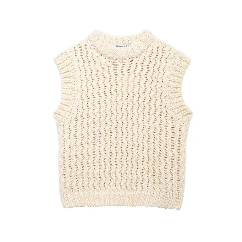 

2024 Autumn New Women's Faion Texture round Ne Svel Knitted Vest Versatile Sle 392087 Comfortable Regular Length