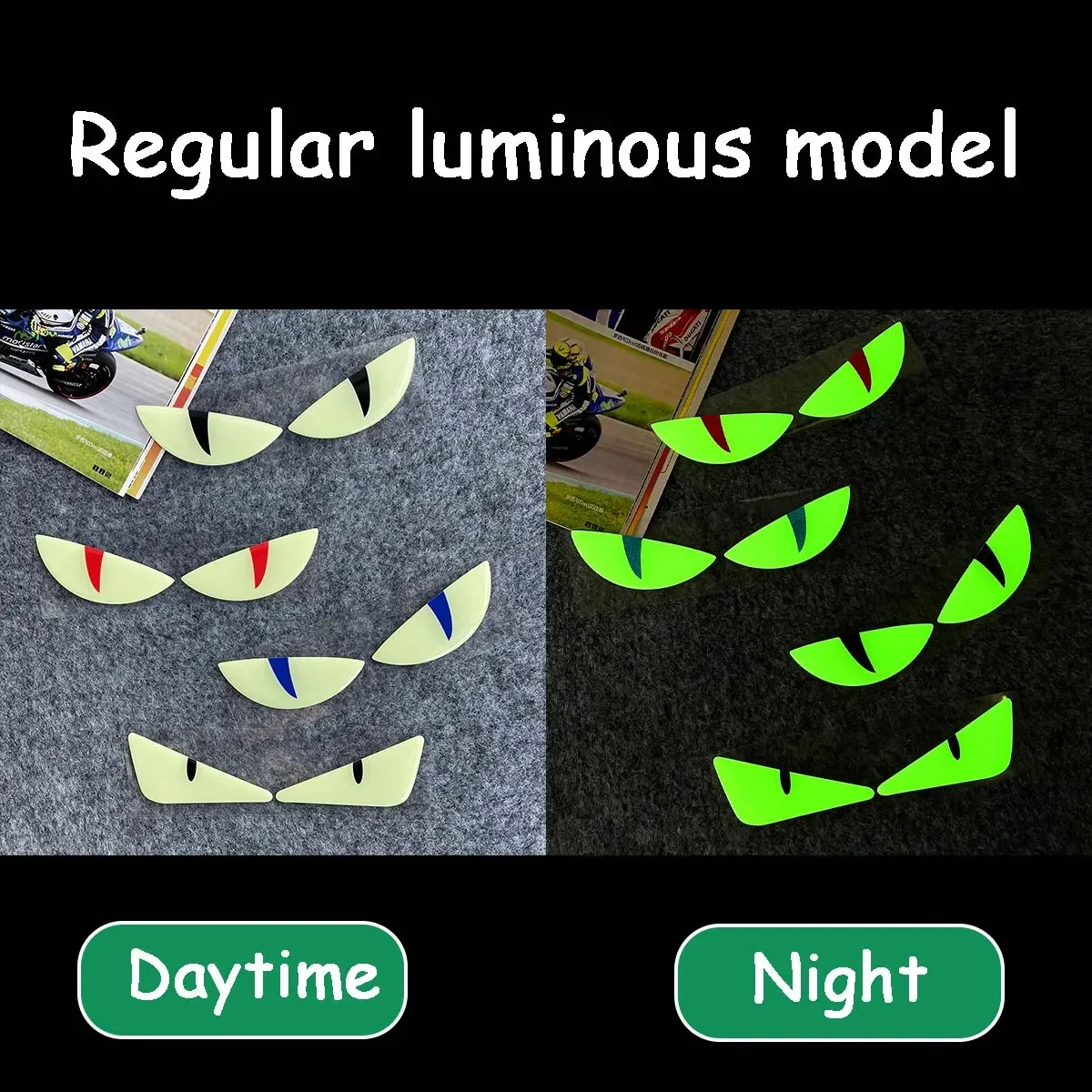 Glow in The Dark Devil Eyes Motorcycle Stickers Moto Bike Headlight Body Horse Pattern Decor Waterproof Vinyl Accessories Decals