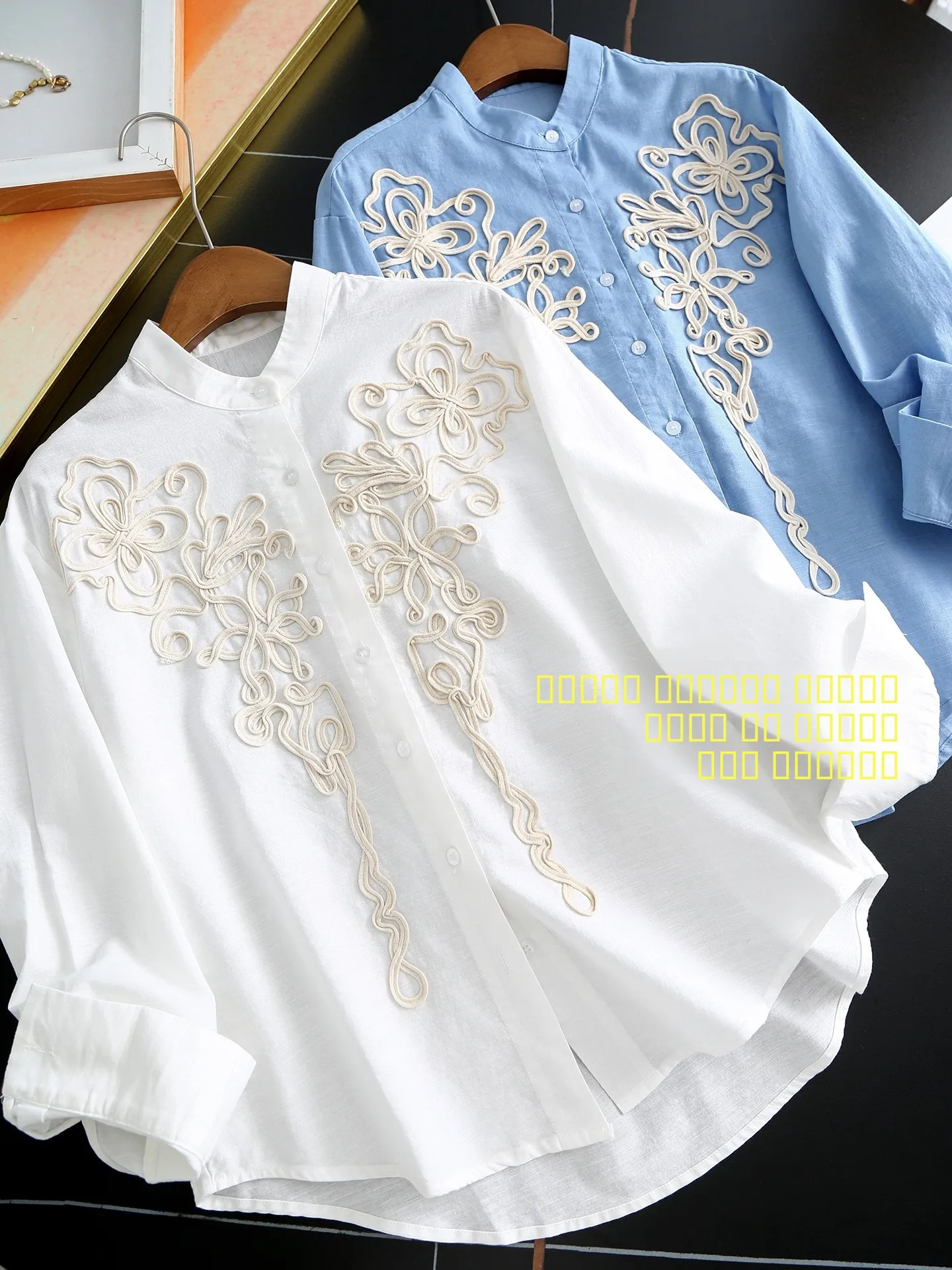 

Heavy Embroidery Cotton Linen Long Sve Stand Collar Women's irt Autumn Season Breathable Comfortable Faion Ladies Blouse
