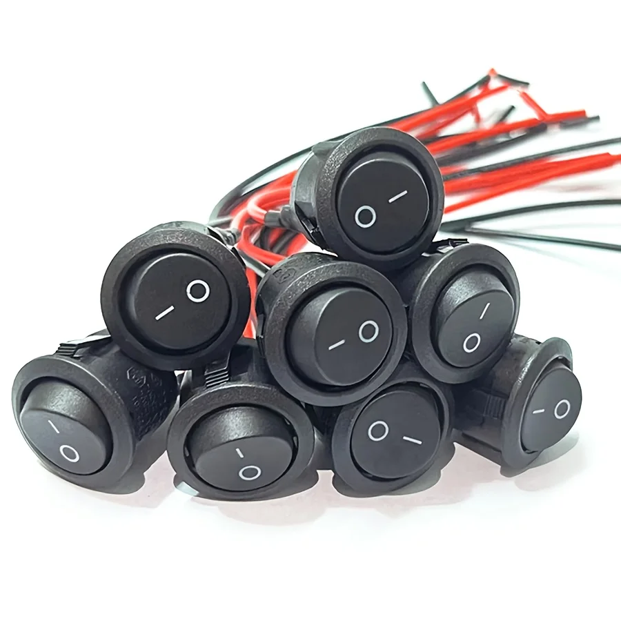 1/5/10pcs 12V DC 2Pin Toggle Round Rocker Switch ON/Off with Pre-Welded Copper Terminals for Automotive Boat Car