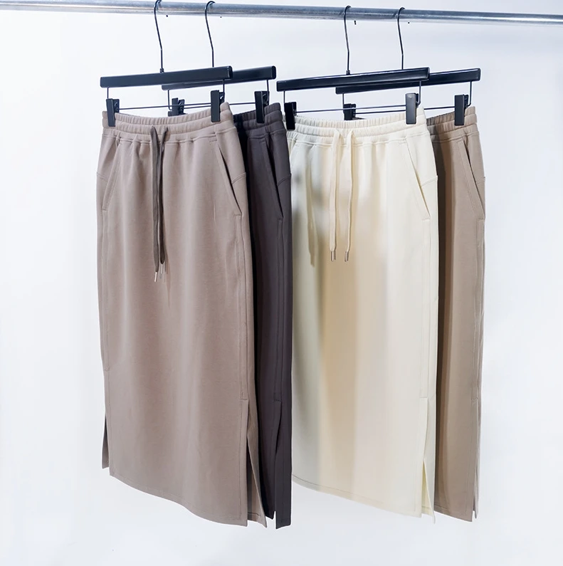 Summer New Collection: Women's Comfortable Air Layer Casual Skirt, Straight Drape, Drawstring Sport Skirt, Small Slit Yoga Skirt
