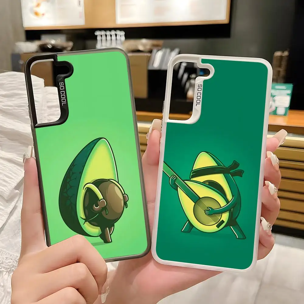 Cute Avocado Phone Case For Samsung S26 S25 S24 S23 FE S22 S21 S20 Plus Note20 Ultra Silver White Bumper Case