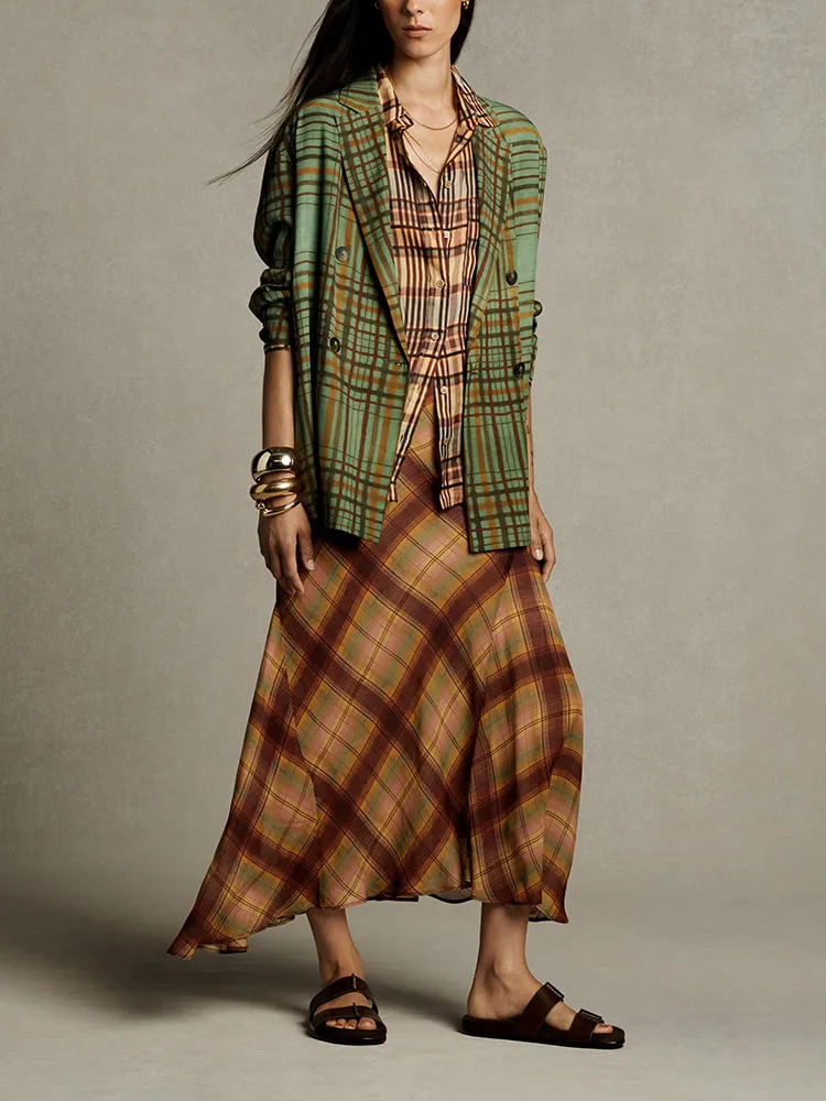 Herfst 2025, nieuwe collectie dames geruite midi-rok mid-taille a-lijn casual faion sexy rokken voor dames stand fit