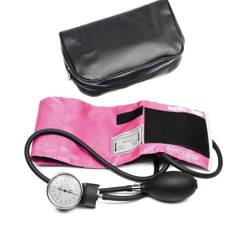 Pink Medical Health Blood Pressure Monitor BP Cuff Manometer Arm Aneroid Sphygmomanometer Gauge Meter Tool with Cute Stethoscope