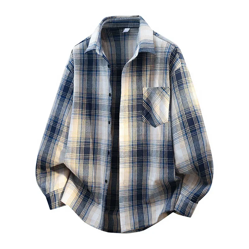 Fall Man's Casual Plaid Shirt  Loose Fit Long Sleeve Streetwear Shirts Man Spring Autumn Outerwear Fashionable Man's Clothing