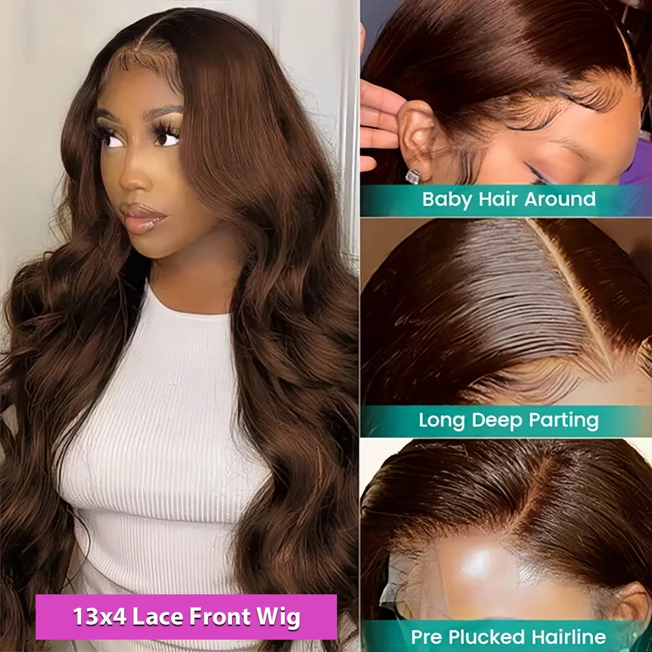 13x6 الشوكولاته براون hd الدانتيل الجبهة خصلات الشعر المستعار الإنسان الجسم موجة باروكة من شعر طبيعي 30 بوصة 100% الملونة براون خصلات الشعر المستعار الإنسان للنساء