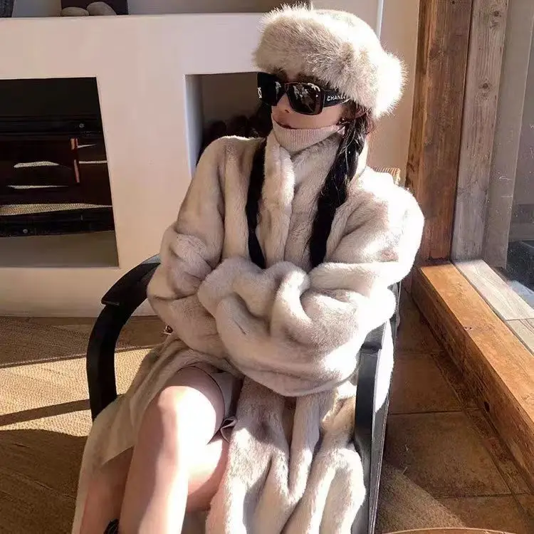 MiiiiX Imitation Mink Fur Plush Long Coat for Women Winter New Thicken Furry Loose Stand Collar Outerwear warm Casual Jacket