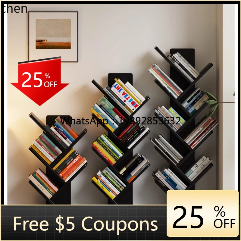 U6 Bookshelf Storage Floor-standing Wall-mounted Solid Wood Storage Tree-shaped Bookcase Simple Space-saving