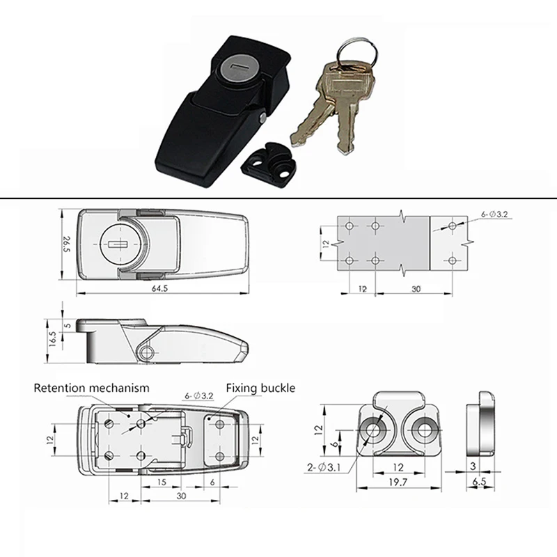 High Quality Cabinet Black Coated Metal Hasp Latch DK604 Security Toggle Lock With Two Keys
