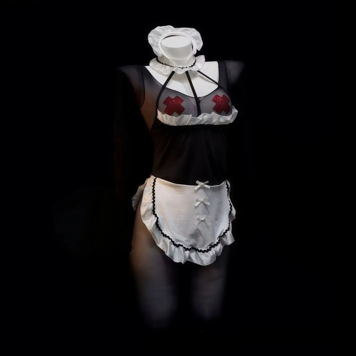 

Japanese Maid Uniform Sexy Cosplay Lingerie Costumes Erotic Underwear Perspective Lace Bodysuit with Apron Babydoll Temptation