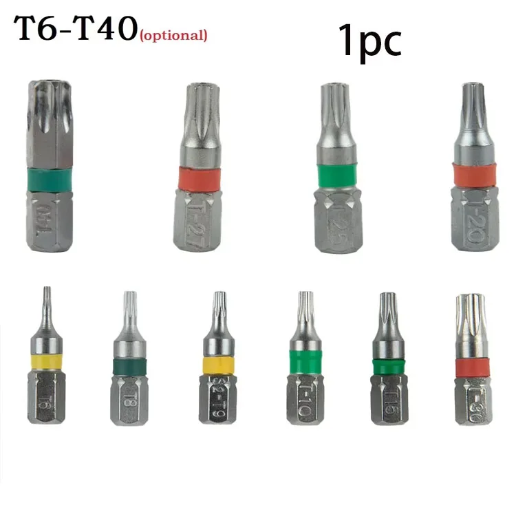 1pc 25mm T6-T40 Magnetic Torx Screwdriver Bits Set Electric Screwdriver Head T6/T8/T9/T10/T15/T20/T25/T27/T30/T35/T40 Hand Tool